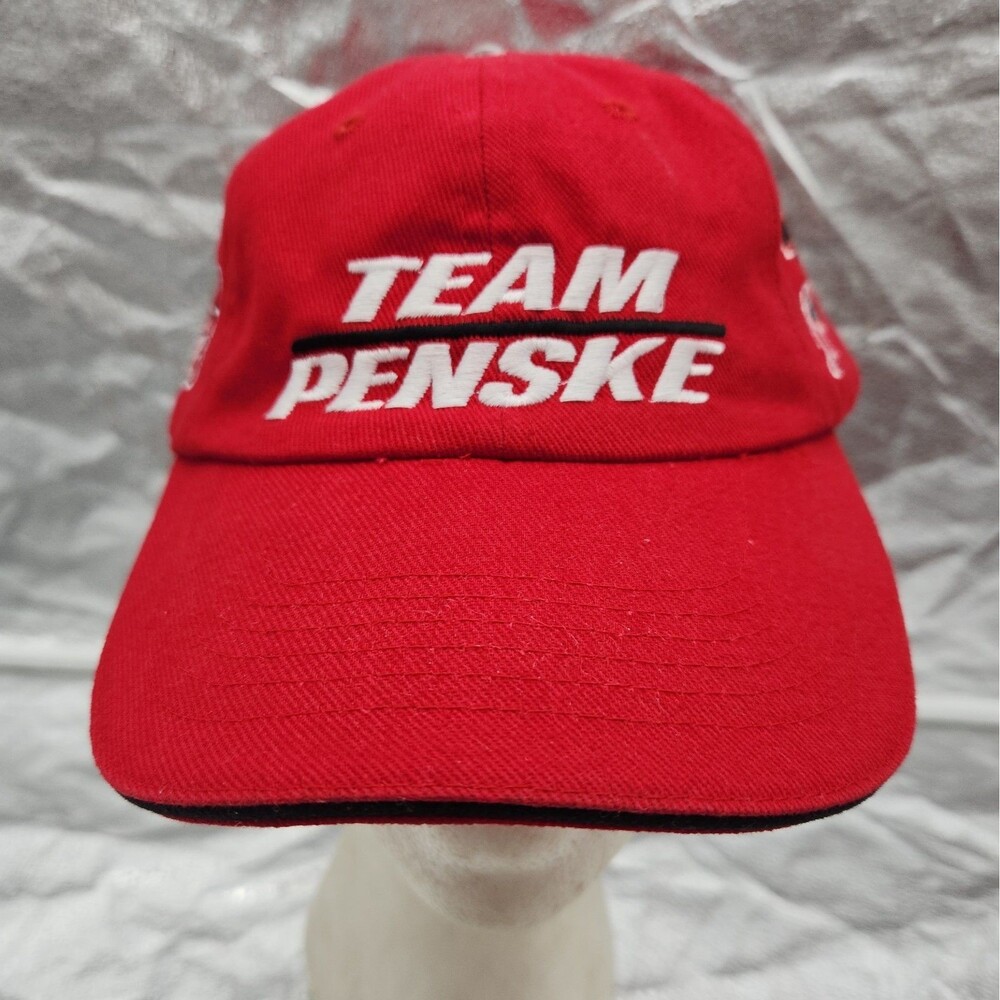 Cap Team Penske Red Indy Car Series #3 #6 Signed Adjustable Ball Hat Embroidered